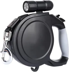 26Ft Retractable Dog Leash with LED Flashlight, Pet Walking Leash for Medium Large Dog up to 110 LB - Heavy Duty Lock & Release Button (Black)