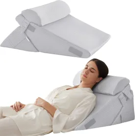 3Pcs Orthopedic Bed Wedge Pillow Set, Foam Wedge Pillow Post Surgery for Back, Leg and Knee Support, Adjustable 9&12 Inch Folding Triangle Pillow for Sleeping, Acid Reflux, Snoring, Light Grey
