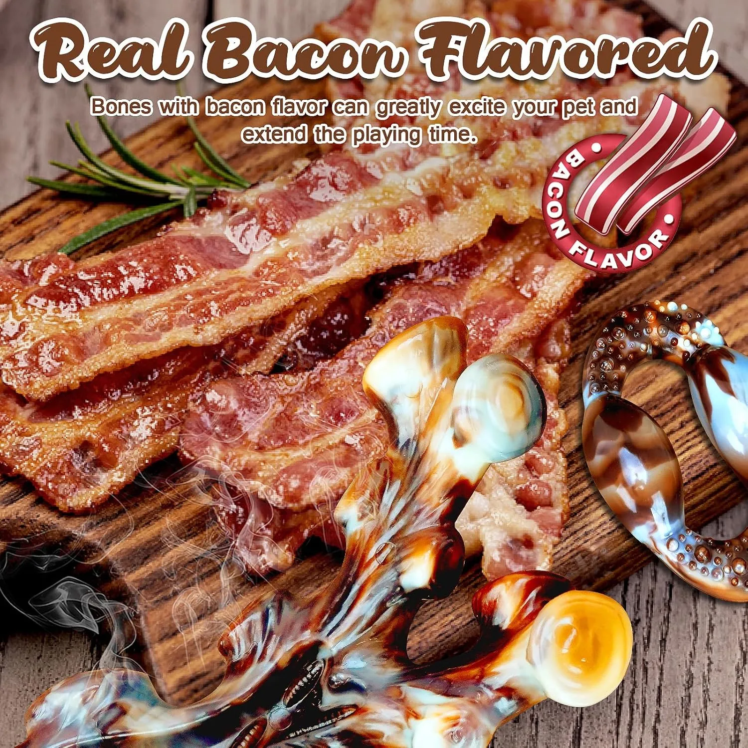 4 Pack Dog Chew Toys for Aggressive Chewers - Tough Indestructible Dog Toys with Bacon Flavor- Durable Nylon Bones Toy for Large Medium Breed - Puppy Gifts
