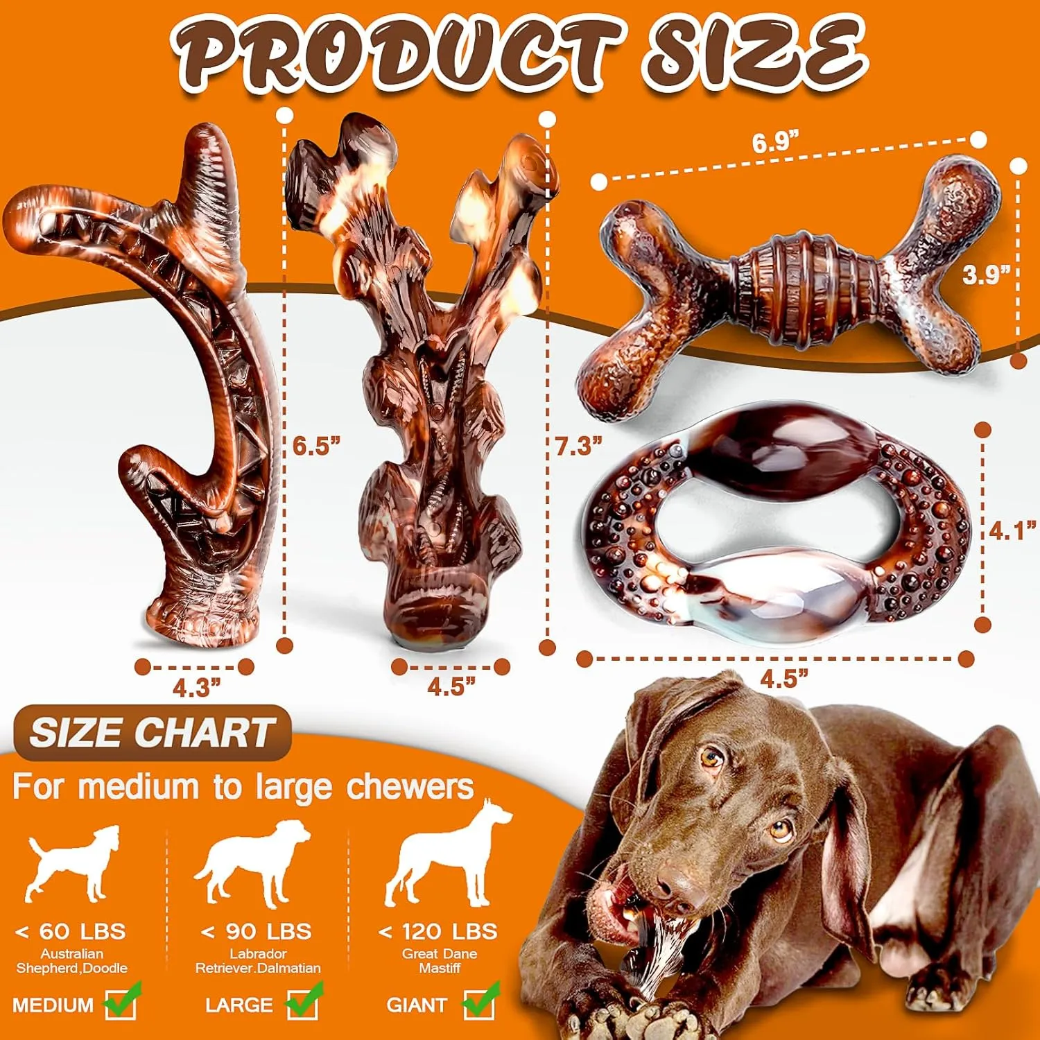 4 Pack Dog Chew Toys for Aggressive Chewers - Tough Indestructible Dog Toys with Bacon Flavor- Durable Nylon Bones Toy for Large Medium Breed - Puppy Gifts