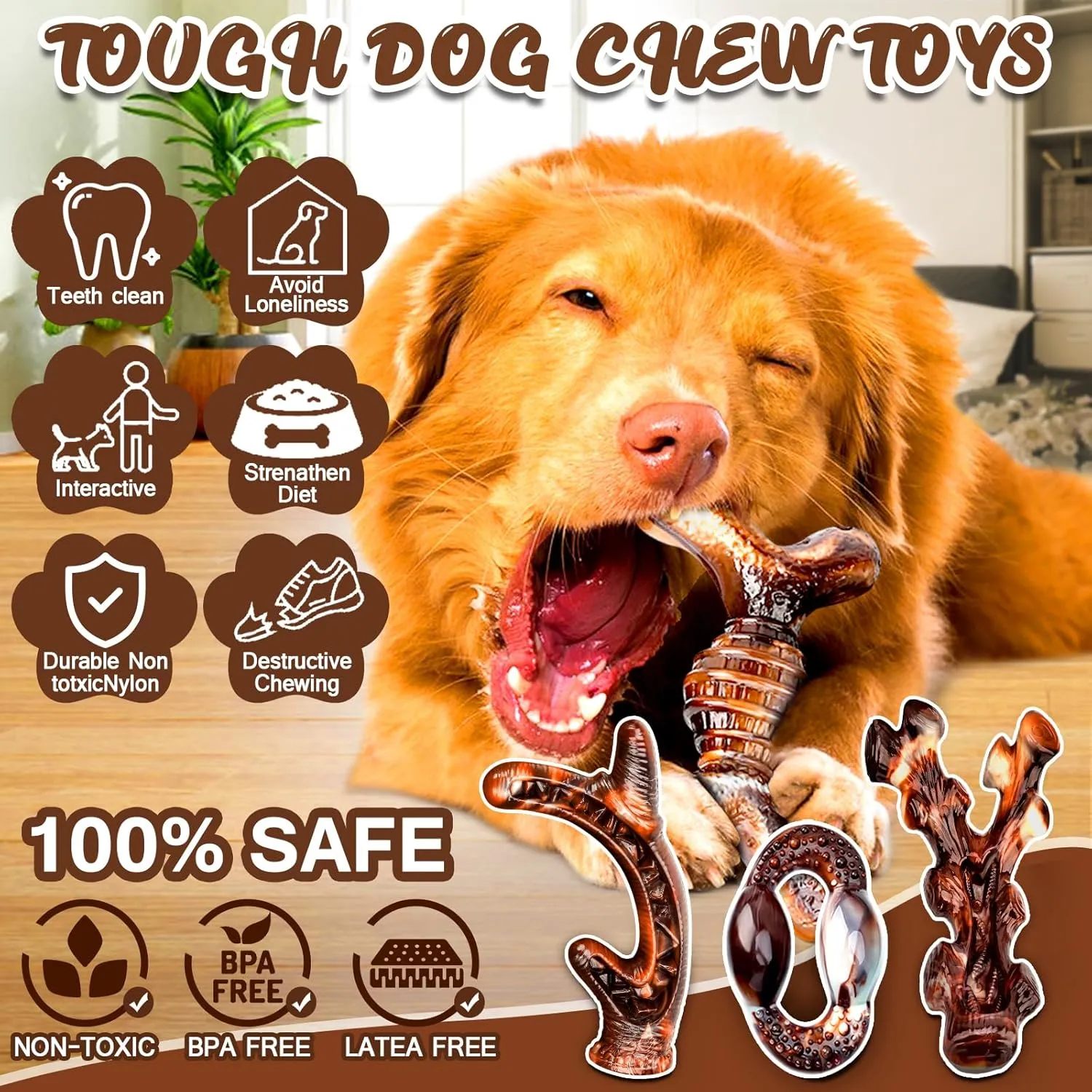4 Pack Dog Chew Toys for Aggressive Chewers - Tough Indestructible Dog Toys with Bacon Flavor- Durable Nylon Bones Toy for Large Medium Breed - Puppy Gifts