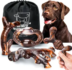 4 Pack Dog Chew Toys for Aggressive Chewers - Tough Indestructible Dog Toys with Bacon Flavor- Durable Nylon Bones Toy for Large Medium Breed - Puppy Gifts