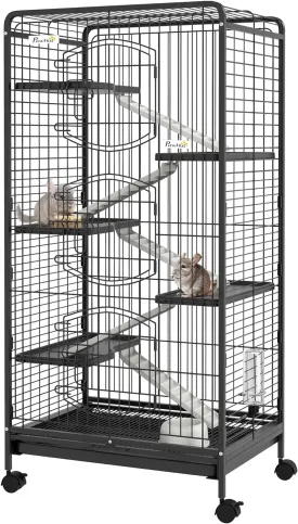 6-Level Multi-Level Steel Small Animal Cage with Removable Tray, Ramp, & Accessories for Rabbits, Chinchillas, & More!