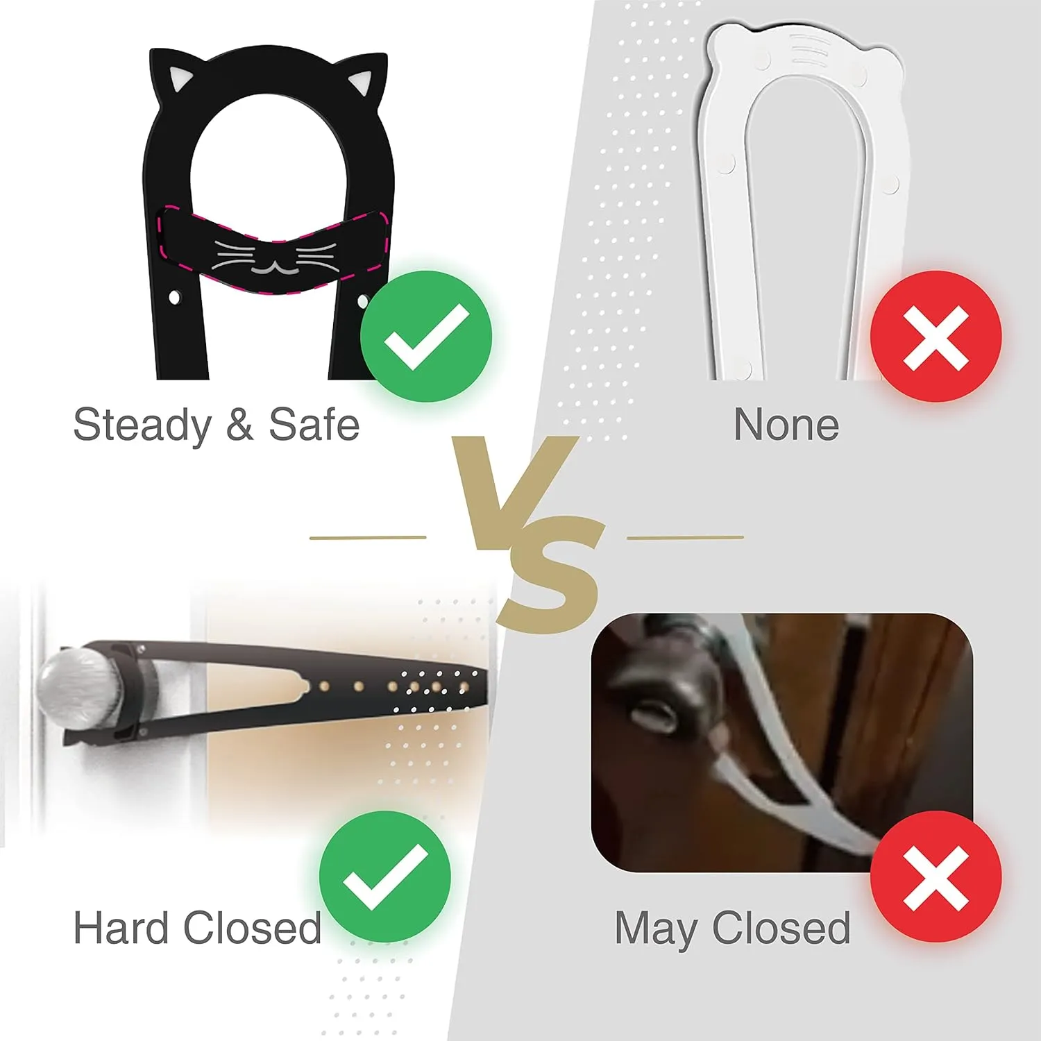 Adjustable Cat Door Latch, Extra Easy Way for Dog Proof Litter Box for Cats, Hold Door Open Seven Size from 1.5" up to 6", No Pinch Tail Design, Black, 2 Packs