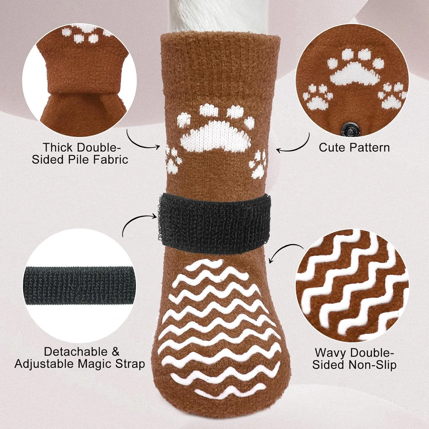 Anti Slip Dog Socks with Grippers for Hardwood Floors, Dog Shoes for Hot/Cold Pavement, Boots & Paws Protectors to Prevent Licking, Traction Booties for Senior Small Large Dogs