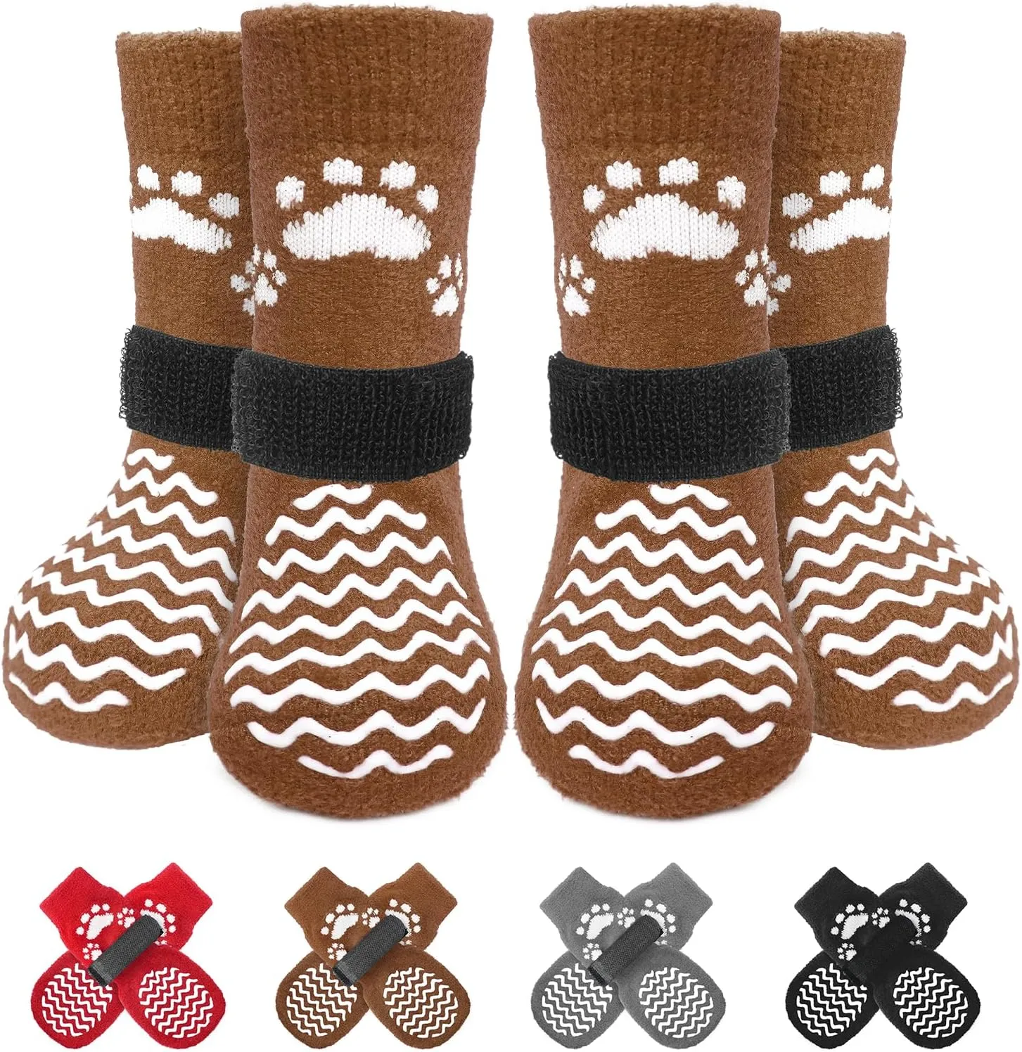 Anti Slip Dog Socks with Grippers for Hardwood Floors, Dog Shoes for Hot/Cold Pavement, Boots & Paws Protectors to Prevent Licking, Traction Booties for Senior Small Large Dogs
