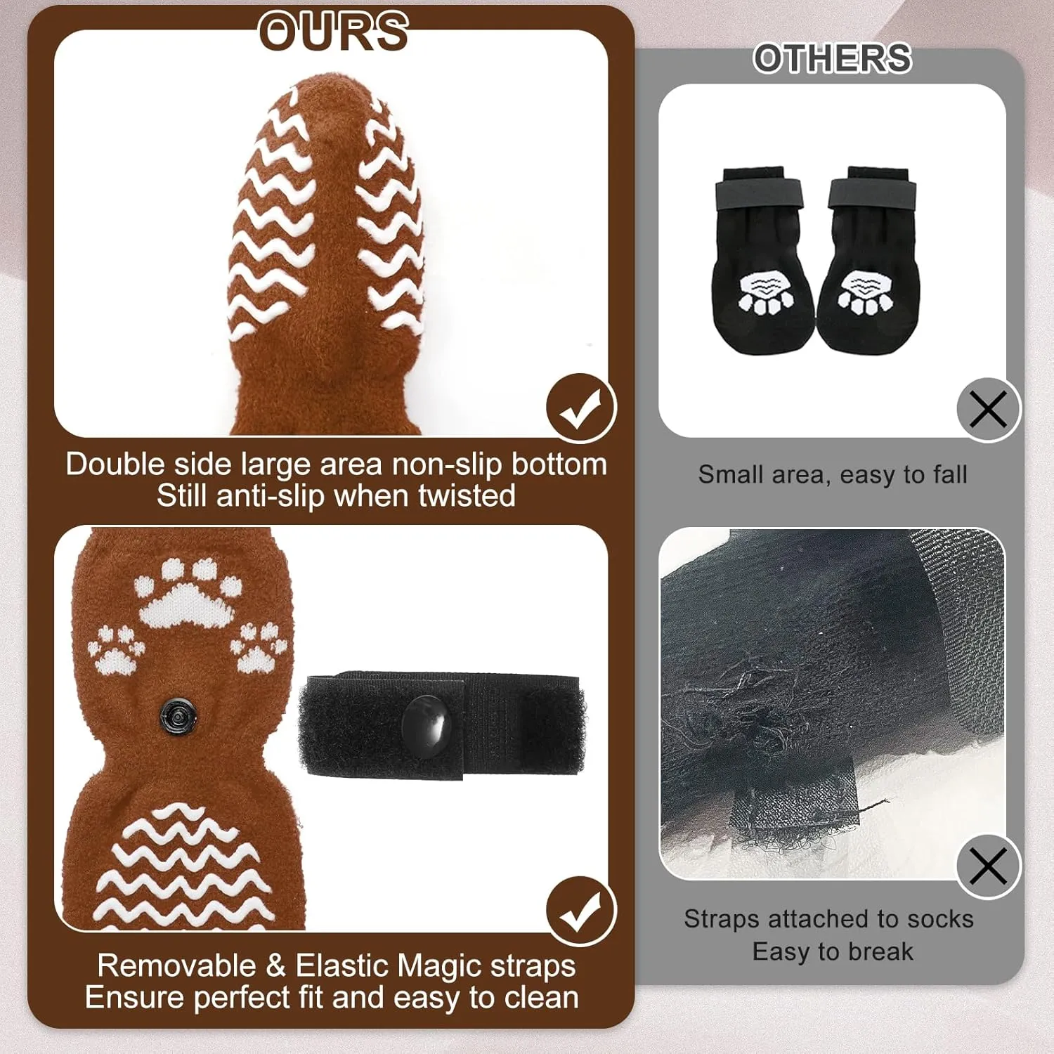 Anti Slip Dog Socks with Grippers for Hardwood Floors, Dog Shoes for Hot/Cold Pavement, Boots & Paws Protectors to Prevent Licking, Traction Booties for Senior Small Large Dogs
