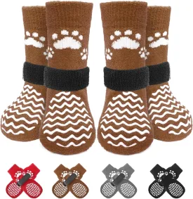 Anti Slip Dog Socks with Grippers for Hardwood Floors, Dog Shoes for Hot/Cold Pavement, Boots & Paws Protectors to Prevent Licking, Traction Booties for Senior Small Large Dogs