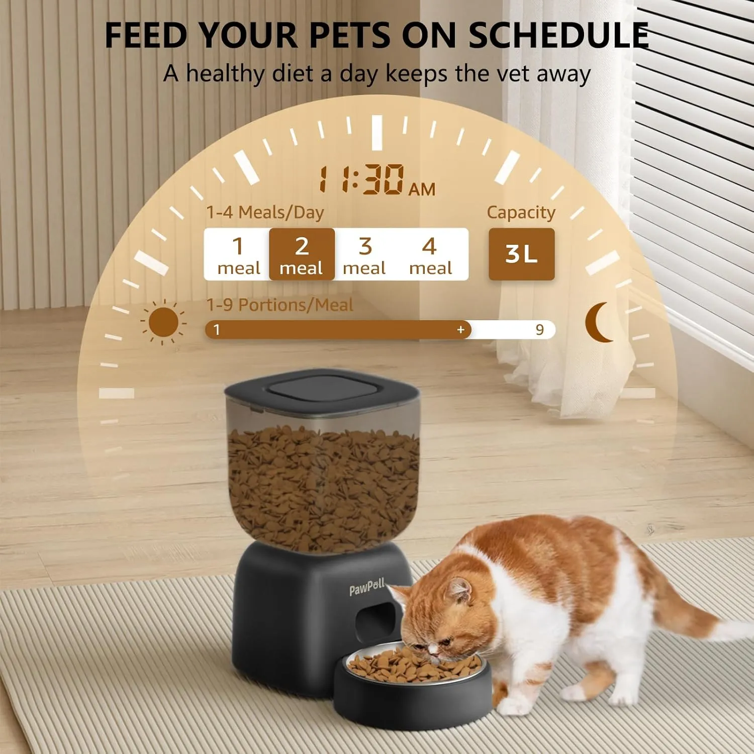 Automatic Cat Feeder and Water Dispenser - Timed Pet Dry Food Dispenser Programmable Portion Control Pet Feeder Dual Power Supply Cats Food Dispenser with Desiccant Bag