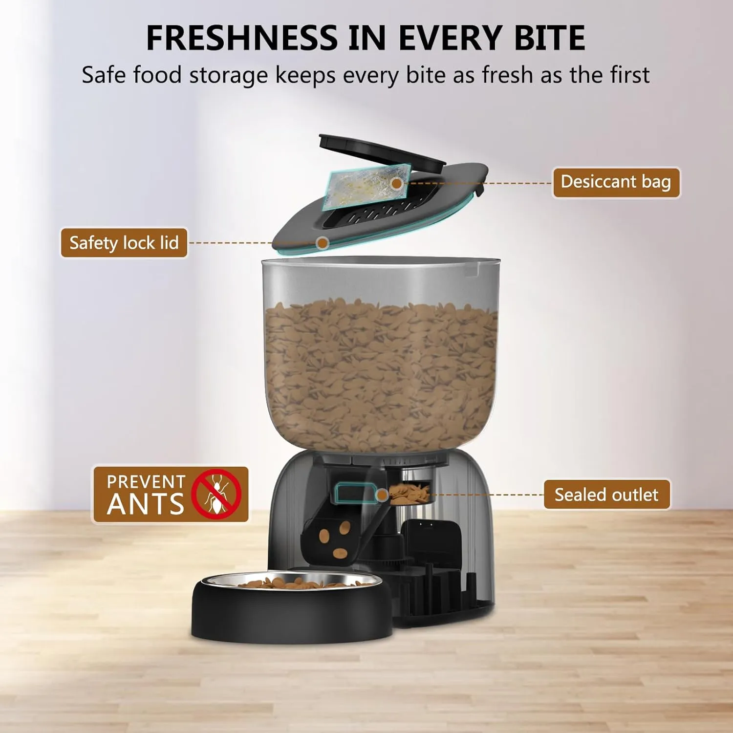 Automatic Cat Feeder and Water Dispenser - Timed Pet Dry Food Dispenser Programmable Portion Control Pet Feeder Dual Power Supply Cats Food Dispenser with Desiccant Bag