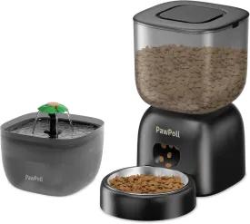Automatic Cat Feeder and Water Dispenser - Timed Pet Dry Food Dispenser Programmable Portion Control Pet Feeder Dual Power Supply Cats Food Dispenser with Desiccant Bag