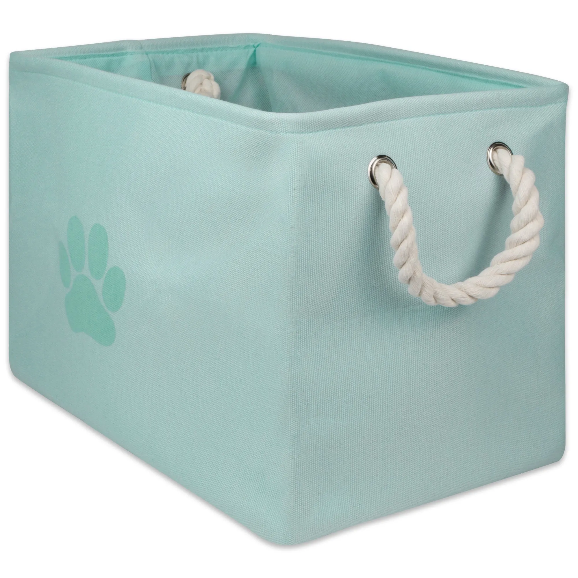 Bone Dry Collapsible Pet Storage Bin, Paw Print, Aqua, Small - 14x8x9"
