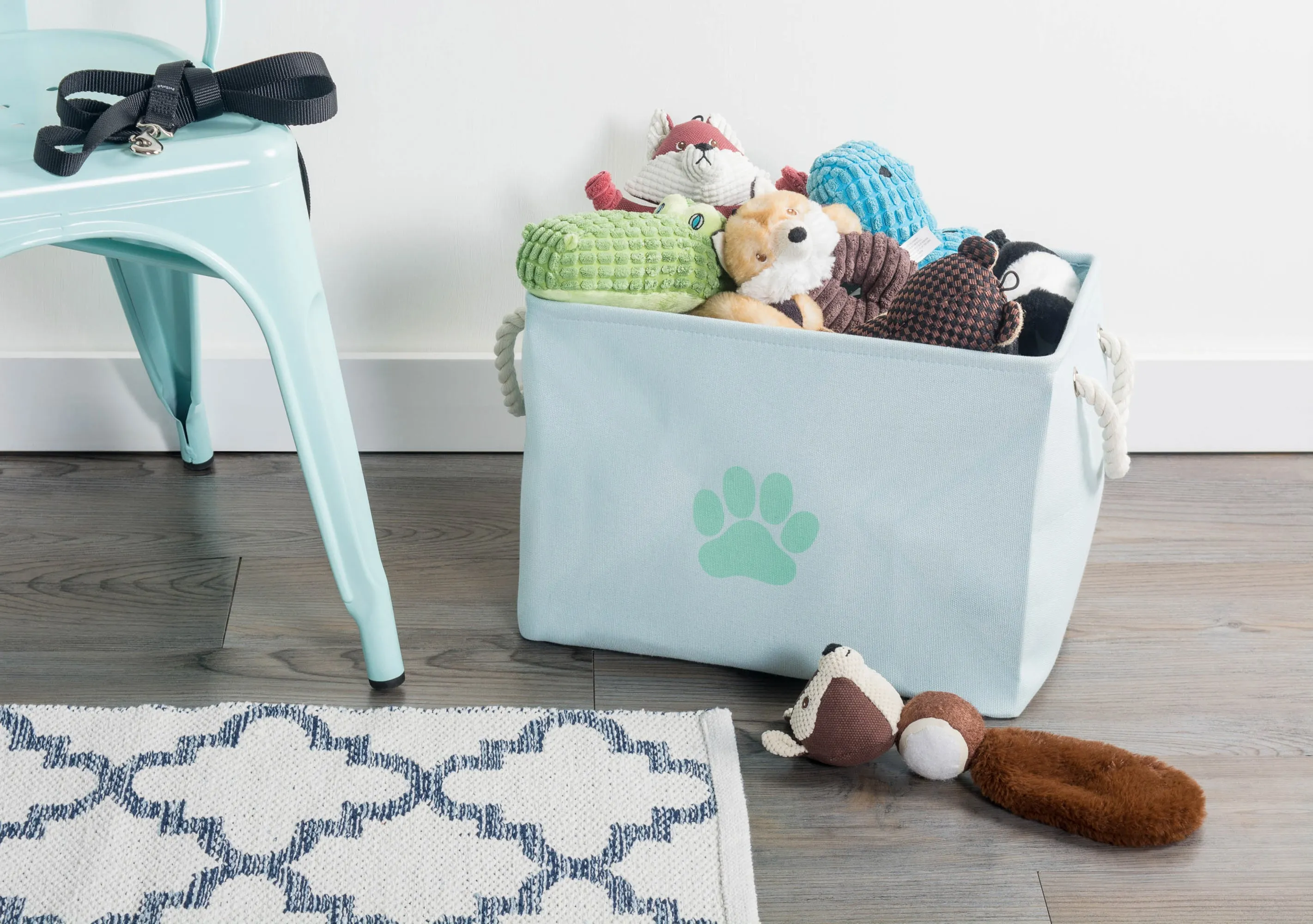Bone Dry Collapsible Pet Storage Bin, Paw Print, Aqua, Small - 14x8x9"