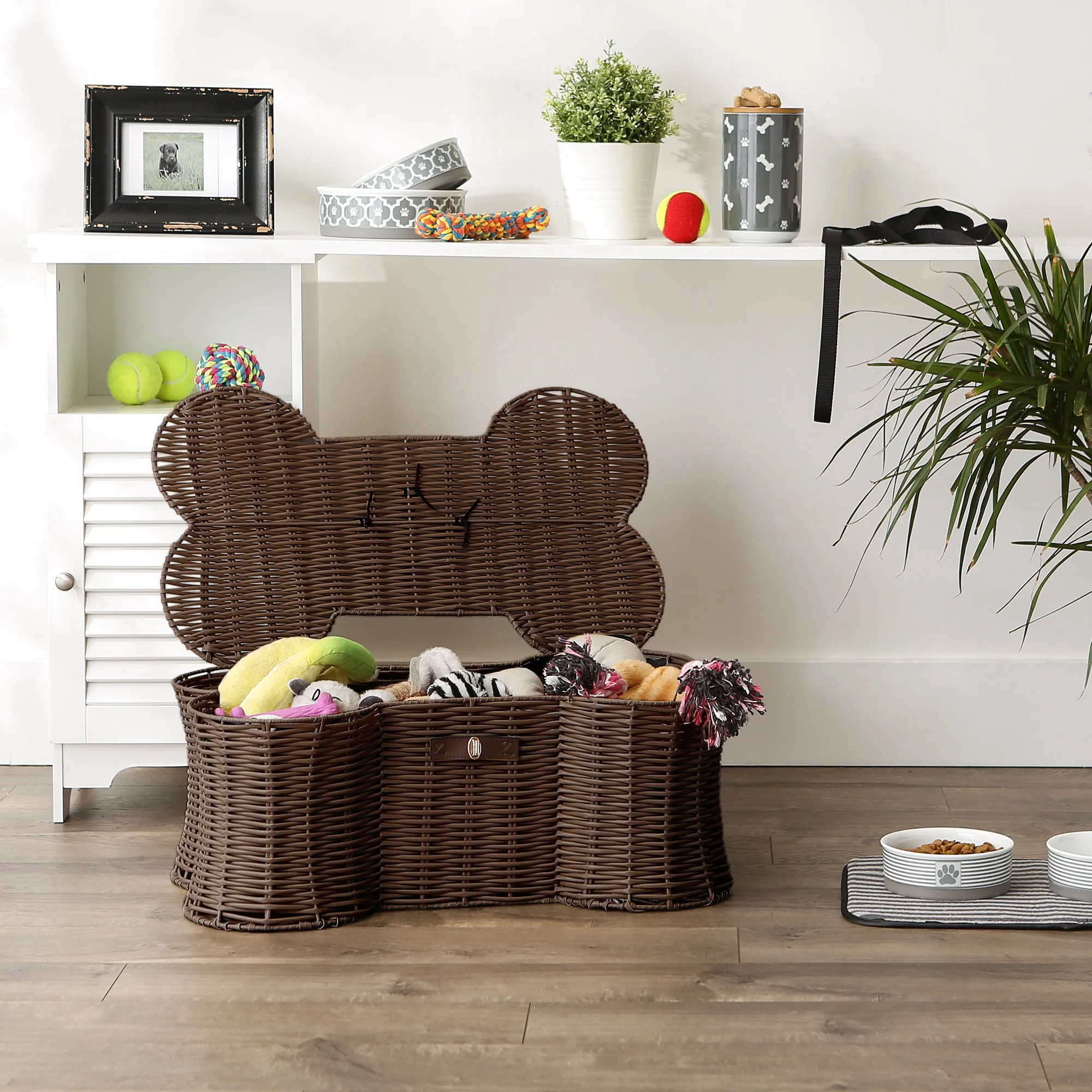 Bone Dry Pet Toy Storage Basket, Bone Shaped, Brown, Large - 24x15x9"