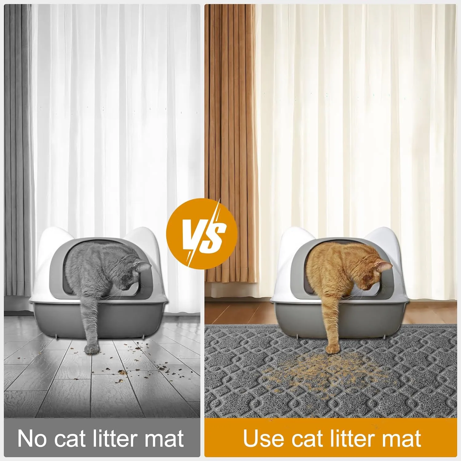 Cat Litter Box Mat, 35" x 24" Large Kitty Litter Trapping Mat Keep Floor Clean, Litter Box Mat Scatter Control, Waterproof, Easy to Clean, Durable Large Size Litter Mats for Floor
