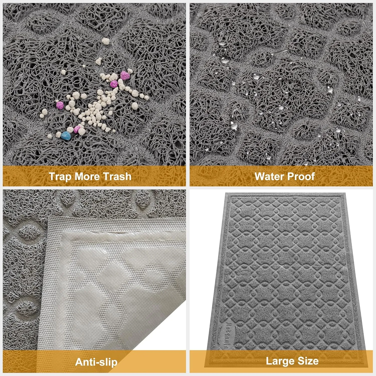 Cat Litter Box Mat, 35" x 24" Large Kitty Litter Trapping Mat Keep Floor Clean, Litter Box Mat Scatter Control, Waterproof, Easy to Clean, Durable Large Size Litter Mats for Floor