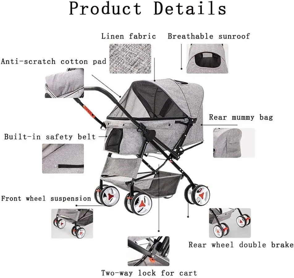 Cat/Dog Stroller Easy One-Hand Fold 4 Wheel Dog Strollers for Medium Small Dogs Reversible Push Handle Pet Stroller Puppy & Kitten Carrier Extended (Black)
