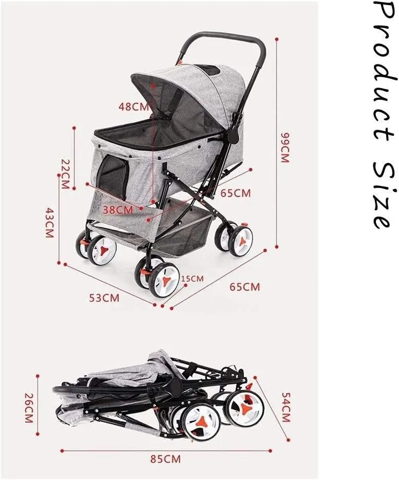 Cat/Dog Stroller Easy One-Hand Fold 4 Wheel Dog Strollers for Medium Small Dogs Reversible Push Handle Pet Stroller Puppy & Kitten Carrier Extended (Black)