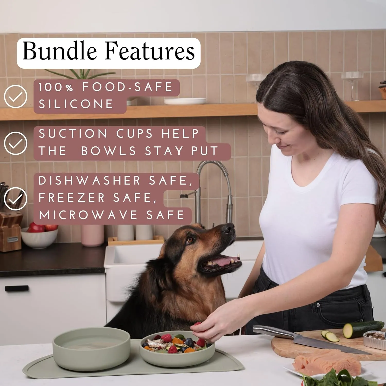 Complete Pet Feeding Set: Slow Feeder & Water Bowl with Spill-Proof Silicone Mat - Ideal for Small to Medium Dogs, Non-Slip, Easy Clean, Raised Edges, Durable Silicone - Terracotta