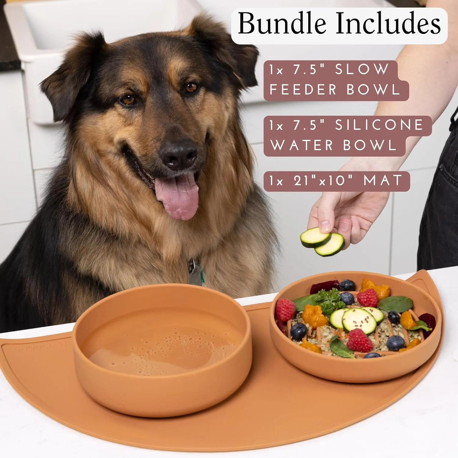 Complete Pet Feeding Set: Slow Feeder & Water Bowl with Spill-Proof Silicone Mat - Ideal for Small to Medium Dogs, Non-Slip, Easy Clean, Raised Edges, Durable Silicone - Terracotta