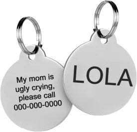 Custom Double Sided Pet Tag ID, Personalized Dog & Cat Stainless Steel Tags, Round Engraved Safety Lost Collar Plate for Boy & Girl Puppies with Ring Engraved Customizable with Name, Phone, Address