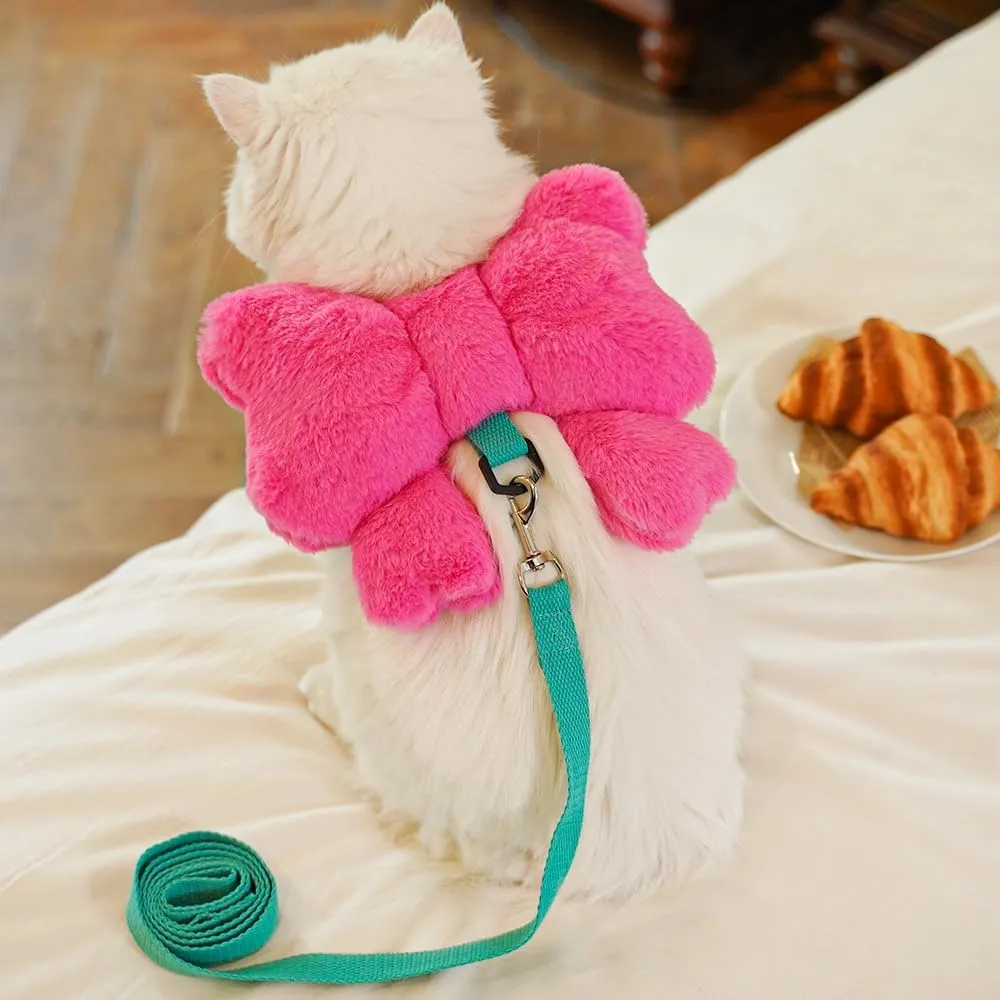 Cute Butterfly Bow Tie Harness and Leash Set for Cats Puppy Small Dogs Adjustable Escape-Proof Harness Leash for Small Breeds
