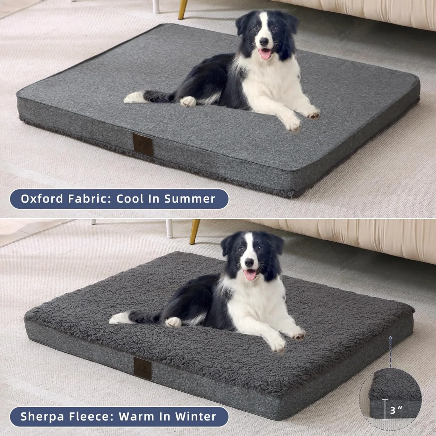 DaysU Dog Bed for Small Dogs, Orthopedic Dog Beds with Removable Washable Cover, Small Egg Crate Foam Pet Bed Mat, Dark Grey, Suitable for Dogs Up to 20 lbs, 30x20x3in