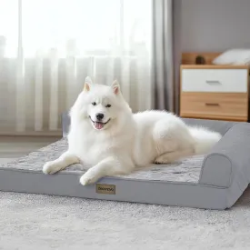 Deconovo Foam Dog Stairs for Small Pets (19.7" H, 4-Step, Ash Gray) Bundle Deconovo PV Velvet and Linen Dog Bed with L-Shape Armrest (30x24x7 Inches,Grey)