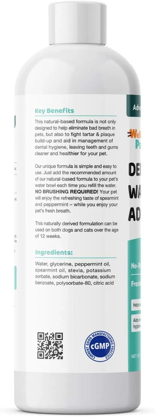 Dental Care Water Additive for Dogs & Cats  No Brush Formula, Oral Hygiene & Fresh Breath, Reduce Plaque and Tartar. 16 FL OZ