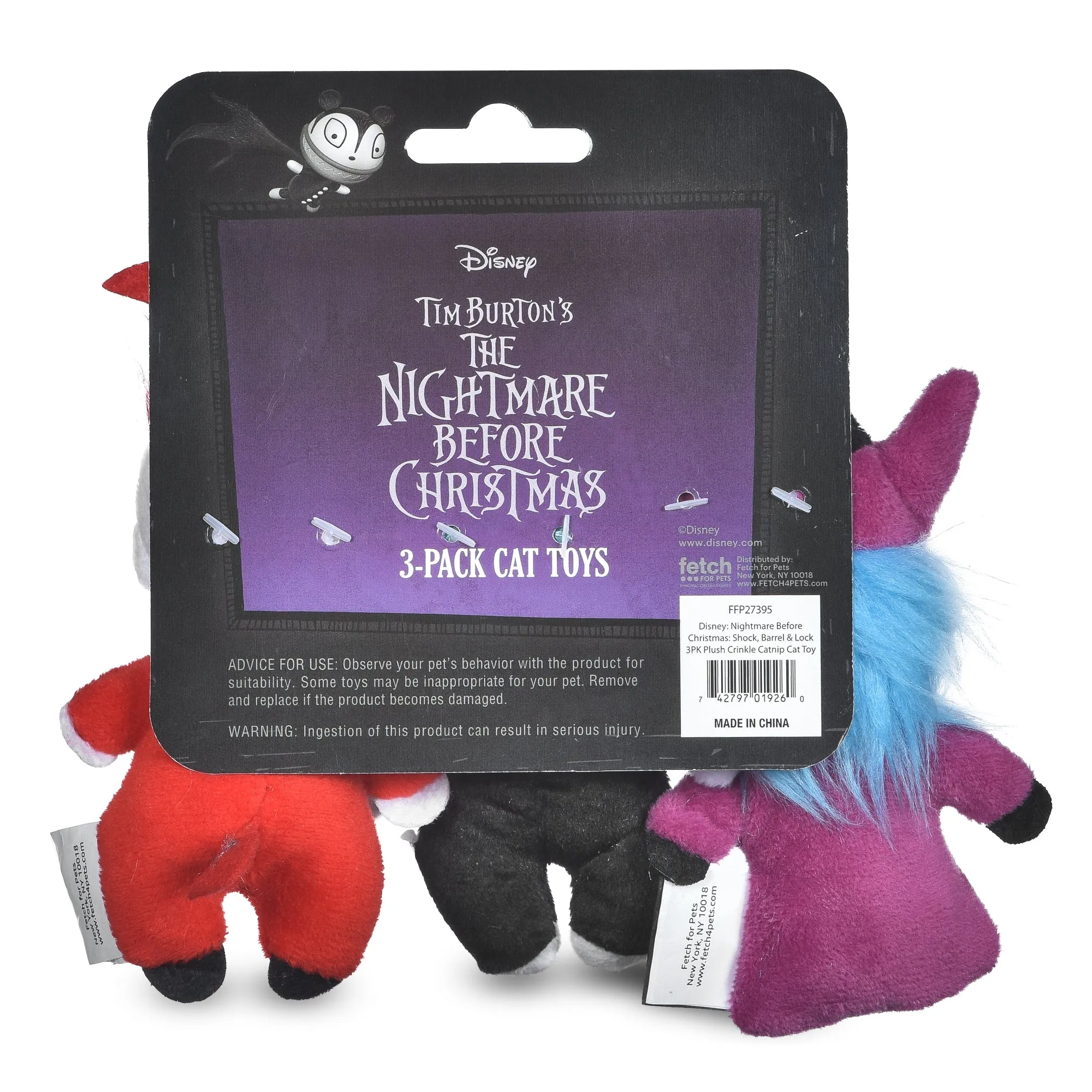 Disney Nightmare Before Christmas: Trick-or-Treaters Shock, Barrel, Lock Plush Catnip Crinkle Cat Toy