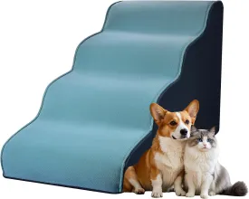 Dog Stairs for Small Dogs 19.7H,Cowhide-Pattern Flocking Fabric,with Cushioning Support Layer,4-Step Dog Steps for High Bed,Couch,Sofa and Chair,Non-Slip Balanced Pet Ramp Indoor, Green