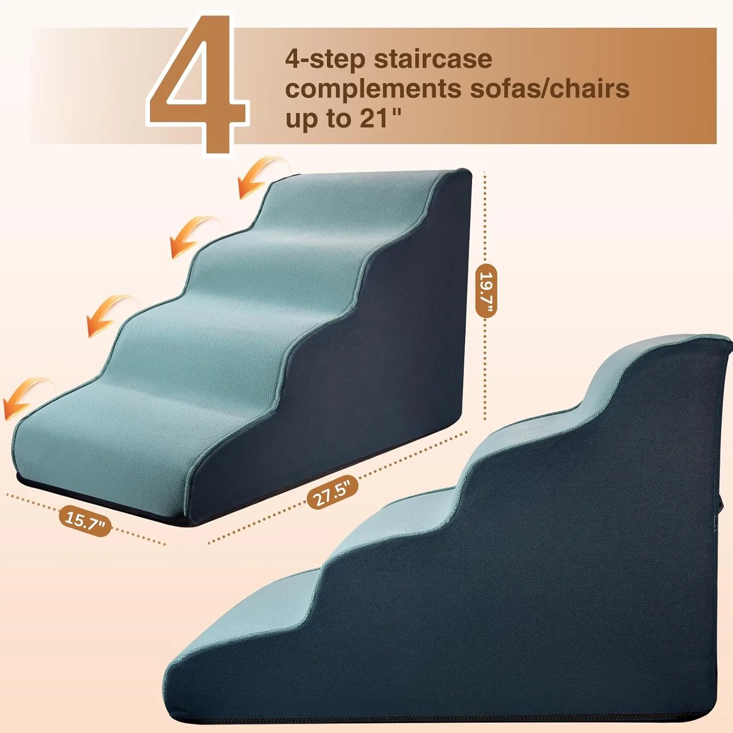 Dog Stairs for Small Dogs 19.7H,Cowhide-Pattern Flocking Fabric,with Cushioning Support Layer,4-Step Dog Steps for High Bed,Couch,Sofa and Chair,Non-Slip Balanced Pet Ramp Indoor, Green