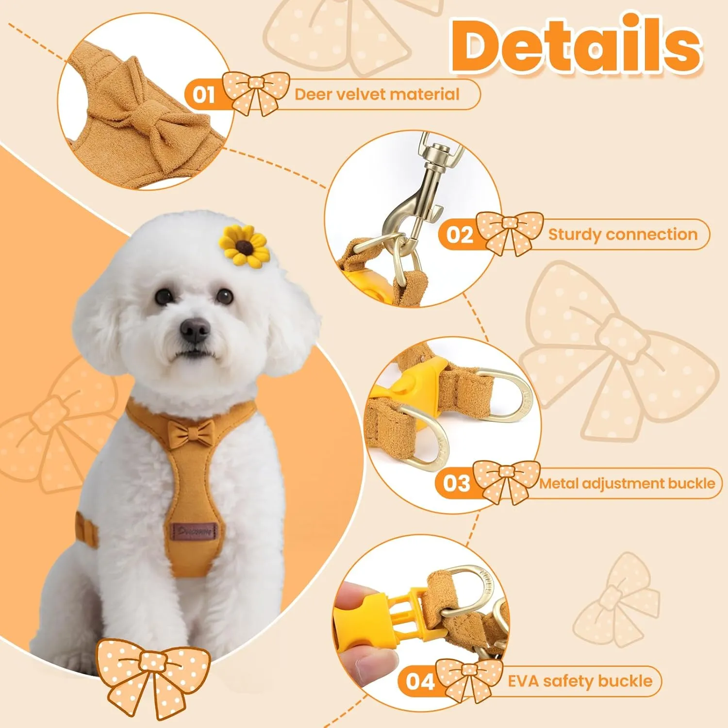 Dog Vest Harness Collar and Leash Set, No Pull Pet Vest Harnesses with 4.9ft Leash & Safety Buckle, Adjustable Dog Vest Harness Leashs for Small Medium Dogs Puppy Cats Training Walking (Yellow XXS)