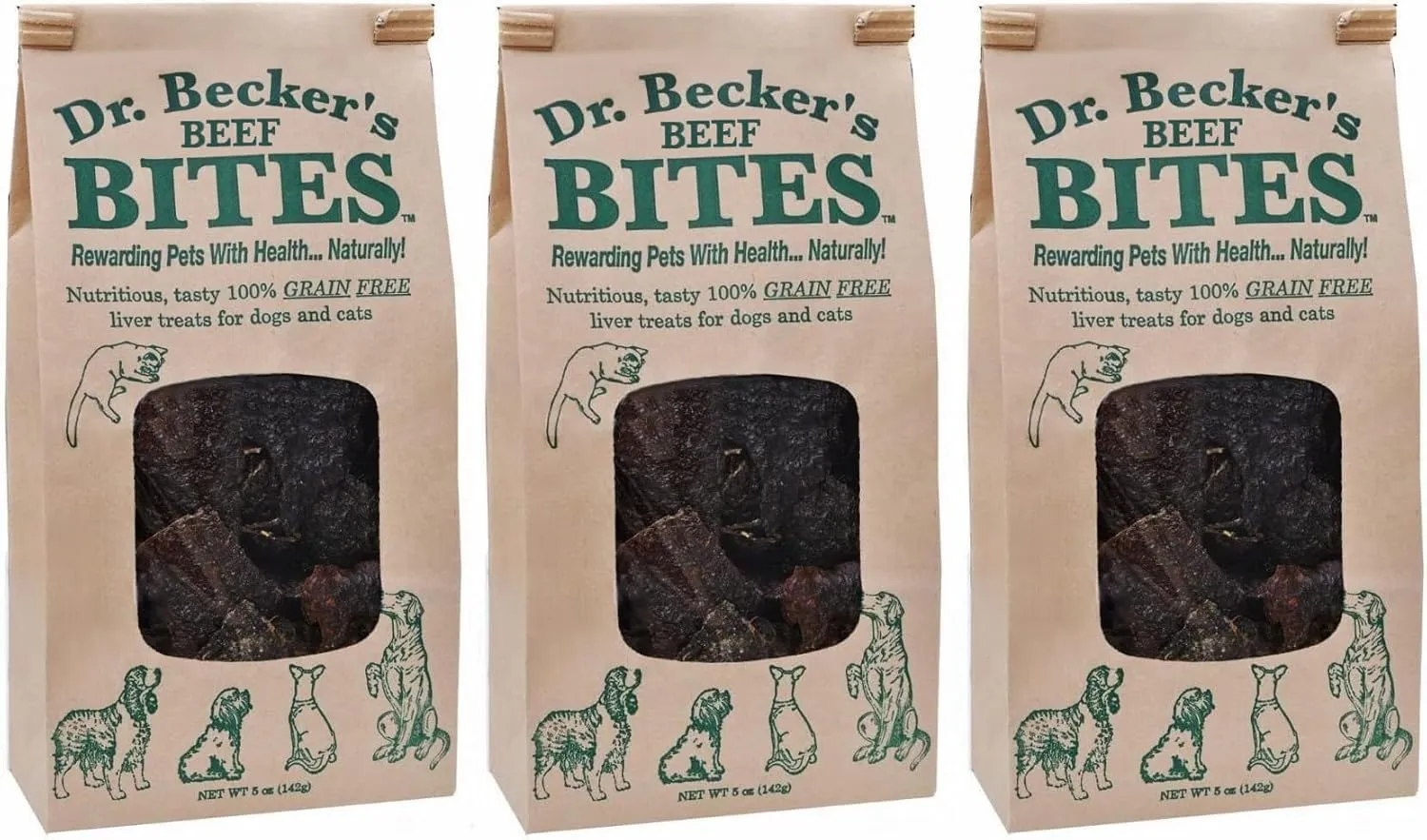 Dr. Becker's Original Beef Bites | Grain Free Liver Training Treats for Dogs & Cats, 5 oz (Pack of 3)