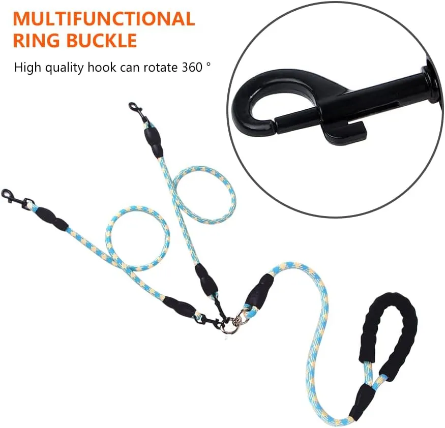 Dual Dog Leash,Comfortable Double Dog Leash with Reflective,360 Swivel No Tangle 2 Dog Training Leash,for Large Medium Small Dogs (Blue, Double Leashes)