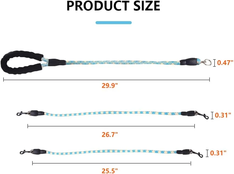 Dual Dog Leash,Comfortable Double Dog Leash with Reflective,360 Swivel No Tangle 2 Dog Training Leash,for Large Medium Small Dogs (Blue, Double Leashes)