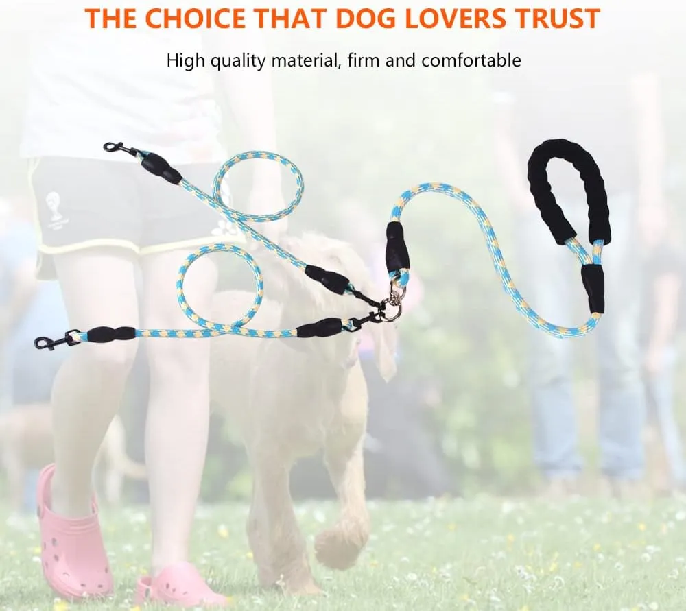 Dual Dog Leash,Comfortable Double Dog Leash with Reflective,360 Swivel No Tangle 2 Dog Training Leash,for Large Medium Small Dogs (Blue, Double Leashes)