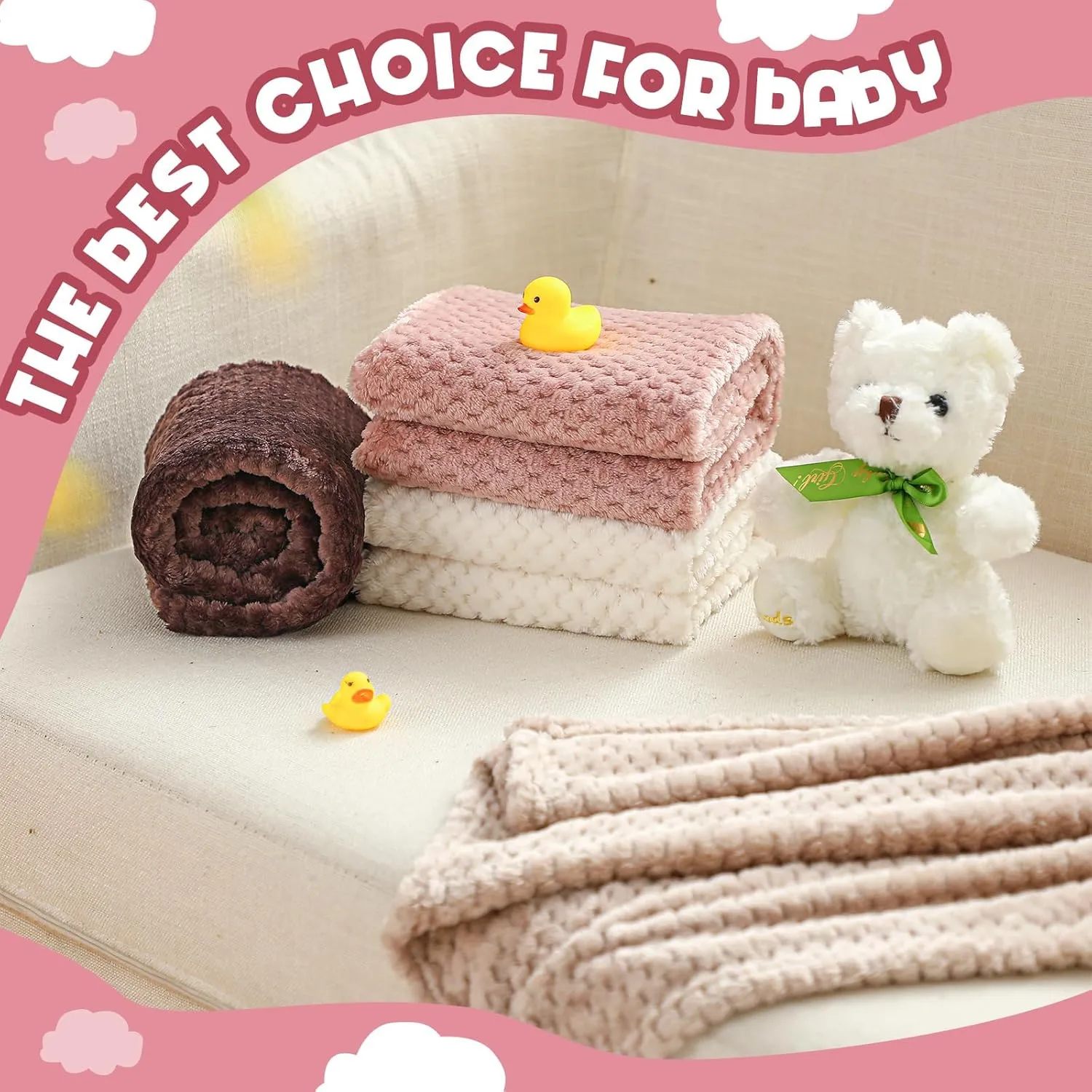 Frienda 4 Pcs Baby Fuzzy Blanket Fluffy Baby Blanket for Boys Girls Soft Warm Infant Newborn Toddler Receiving Nursery Bed Supplies, 32 x 24 Inch(Beige Brown Color)