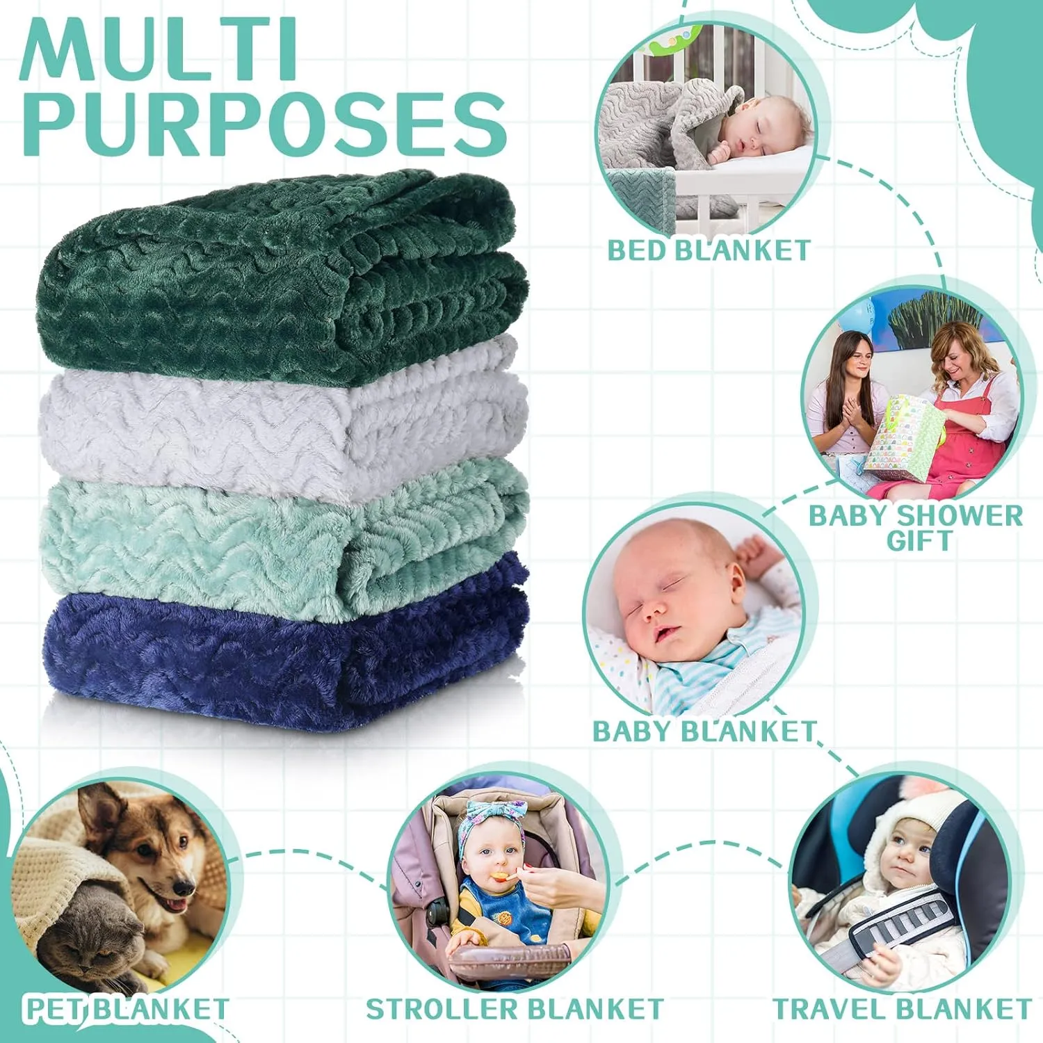 Frienda 4 Pcs Baby Fuzzy Blanket Fluffy Baby Blanket for Boys Girls Soft Warm Infant Newborn Toddler Receiving Nursery Bed Supplies, 32 x 24 Inch(Classic Color)