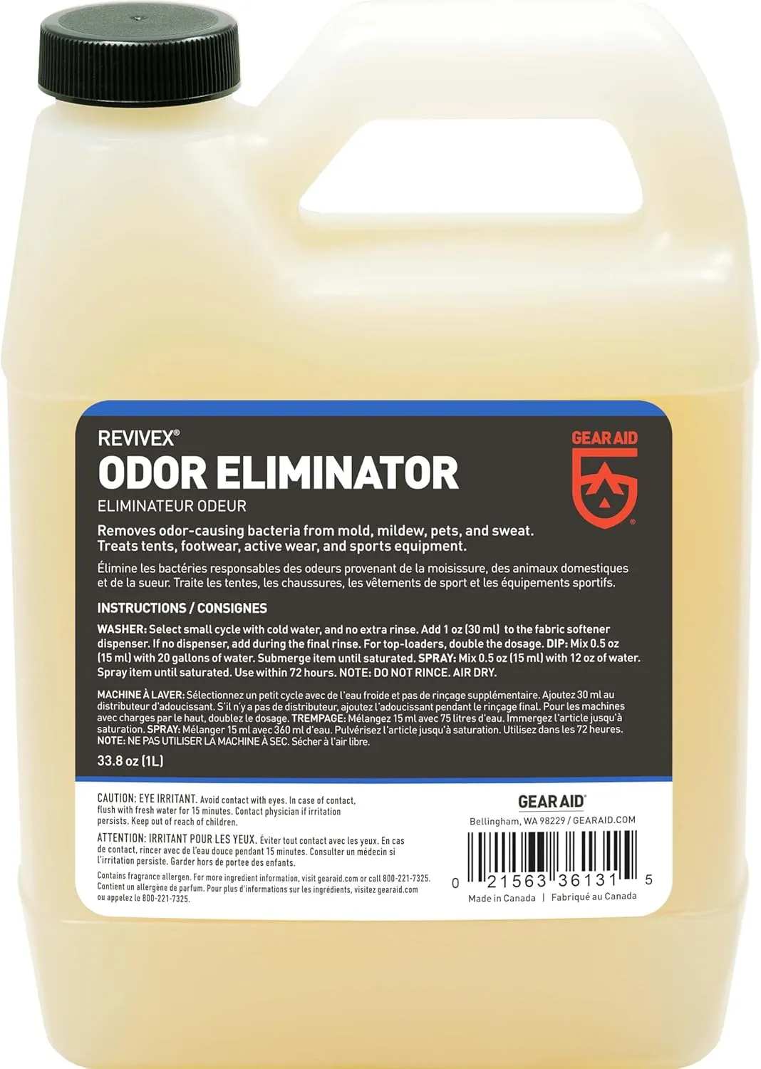 GEAR AID Revivex Odor Eliminator, All-Natural Formula for Removing Scents from Tents, Footwear and Sports Gear, 1 Liter (33.8 fl oz)