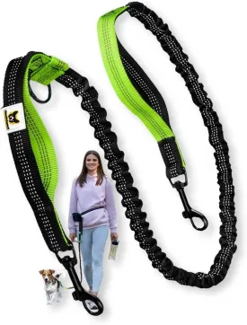 Hundefreund Bungee Dog Leash Replacement & Extension (4363) for Small Dogs - Shock-Absorbing Leash Part with Dual Handles & Reflective Stitching (Green)