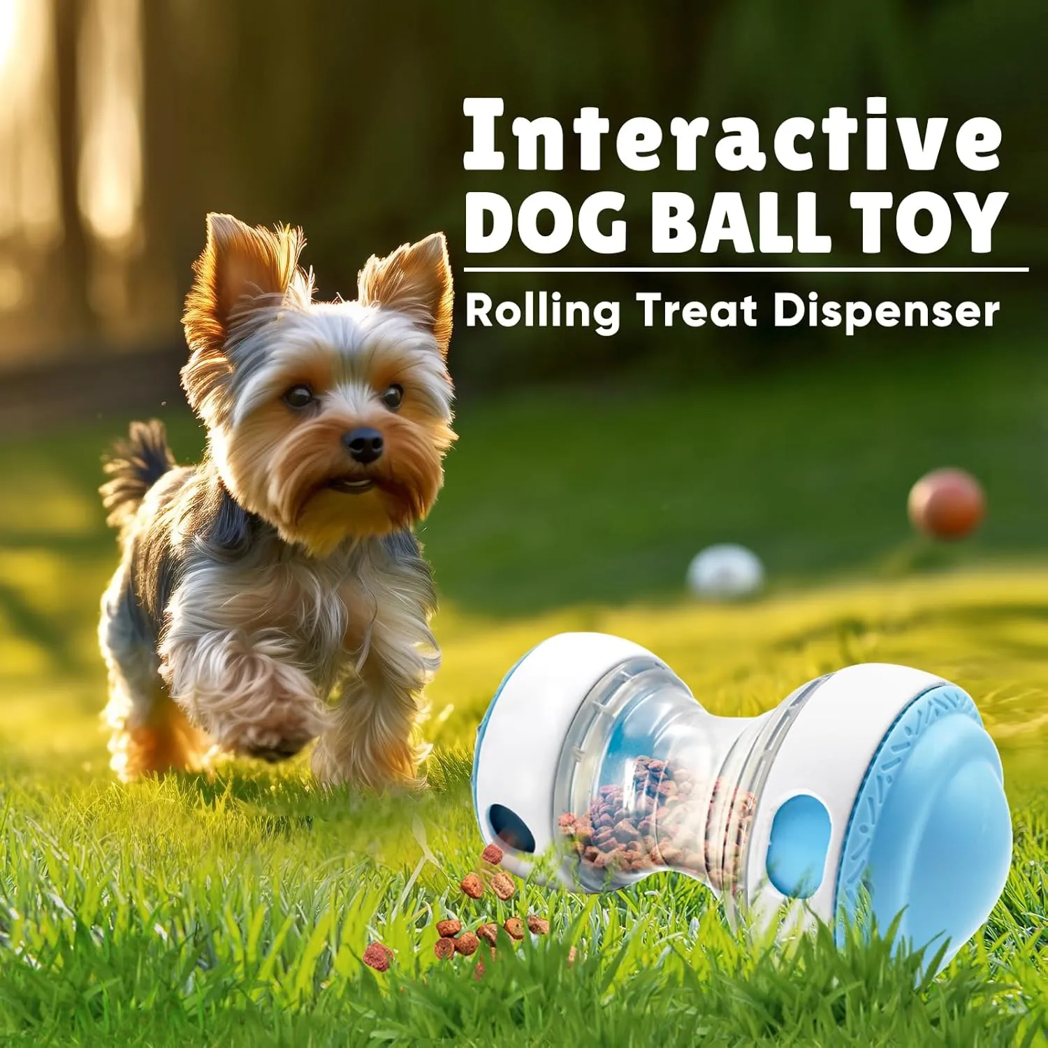 Interactive Roller Puzzle Dispenser Toy for Dogs, Interactive Chase Toys, Adjustable Dog Treat Dispensing Dog Toys, Improves Pets Digestion System Dog Chew Toys Pet Gift (Blue and White)