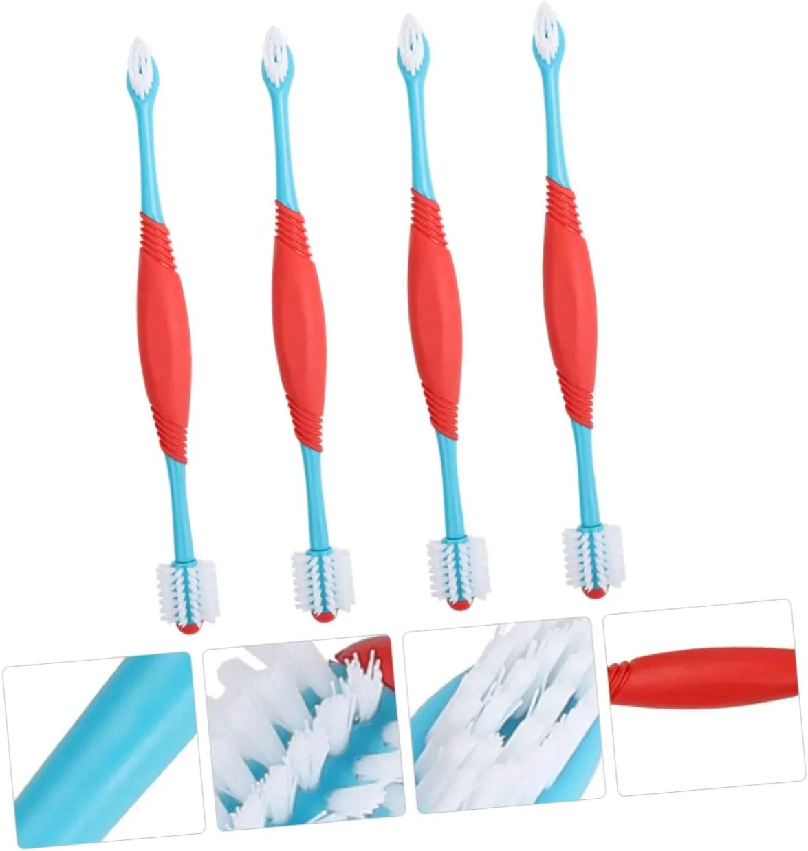 Kisangel 4pcs Dual-Head Pet Toothbrush Ergonomic Dog Tooth Cleaner for Puppies and Cats for Various Mouth Shapes Comprehensive Oral Care for Pets