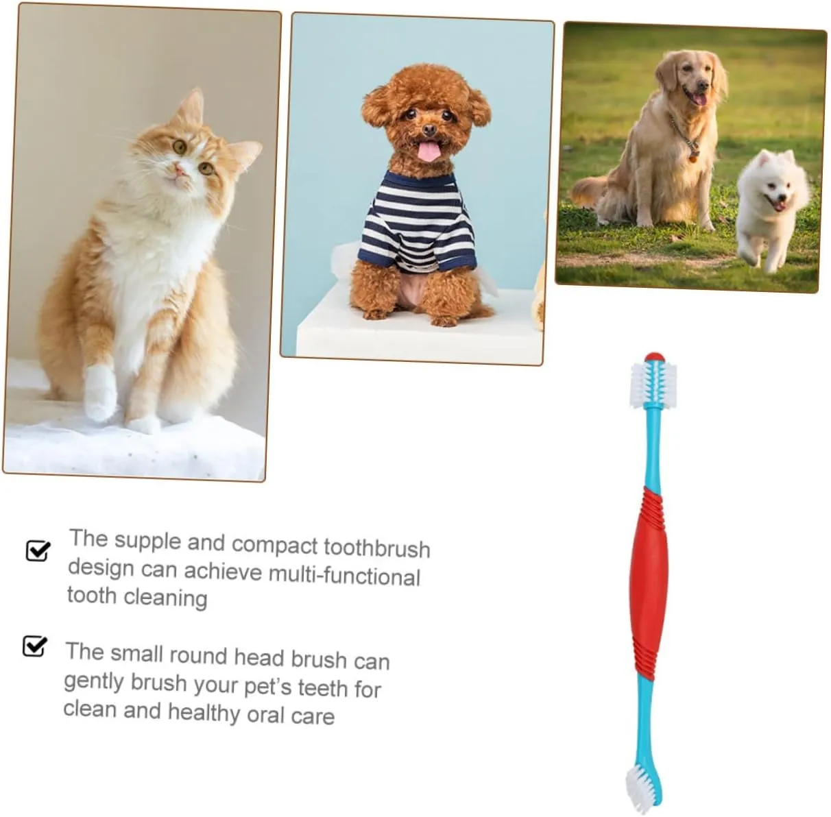 Kisangel 4pcs Dual-Head Pet Toothbrush Ergonomic Dog Tooth Cleaner for Puppies and Cats for Various Mouth Shapes Comprehensive Oral Care for Pets