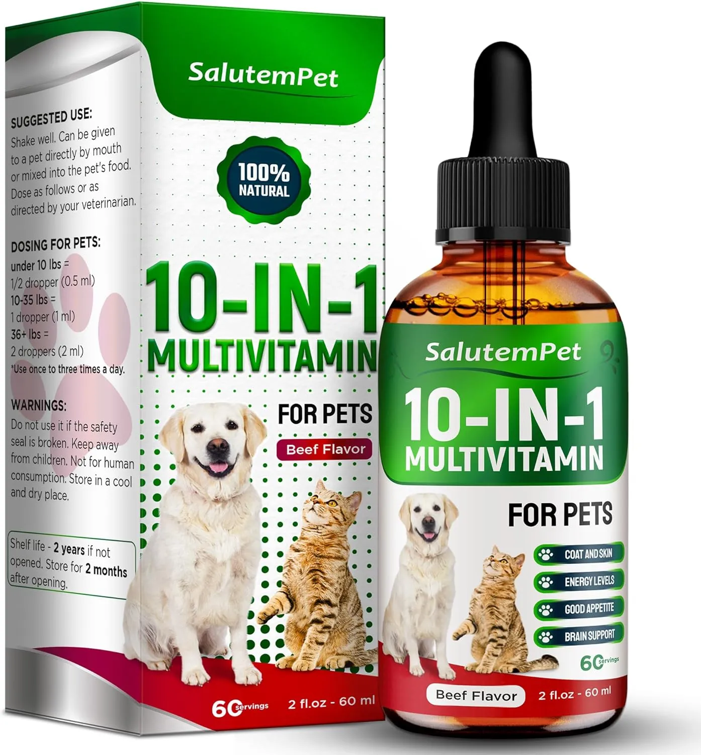 Liquid Multivitamin for Dogs - Multivitamin for Cats - Dog Vitamins and Supplements - Beef Flavor, 2 fl.oz