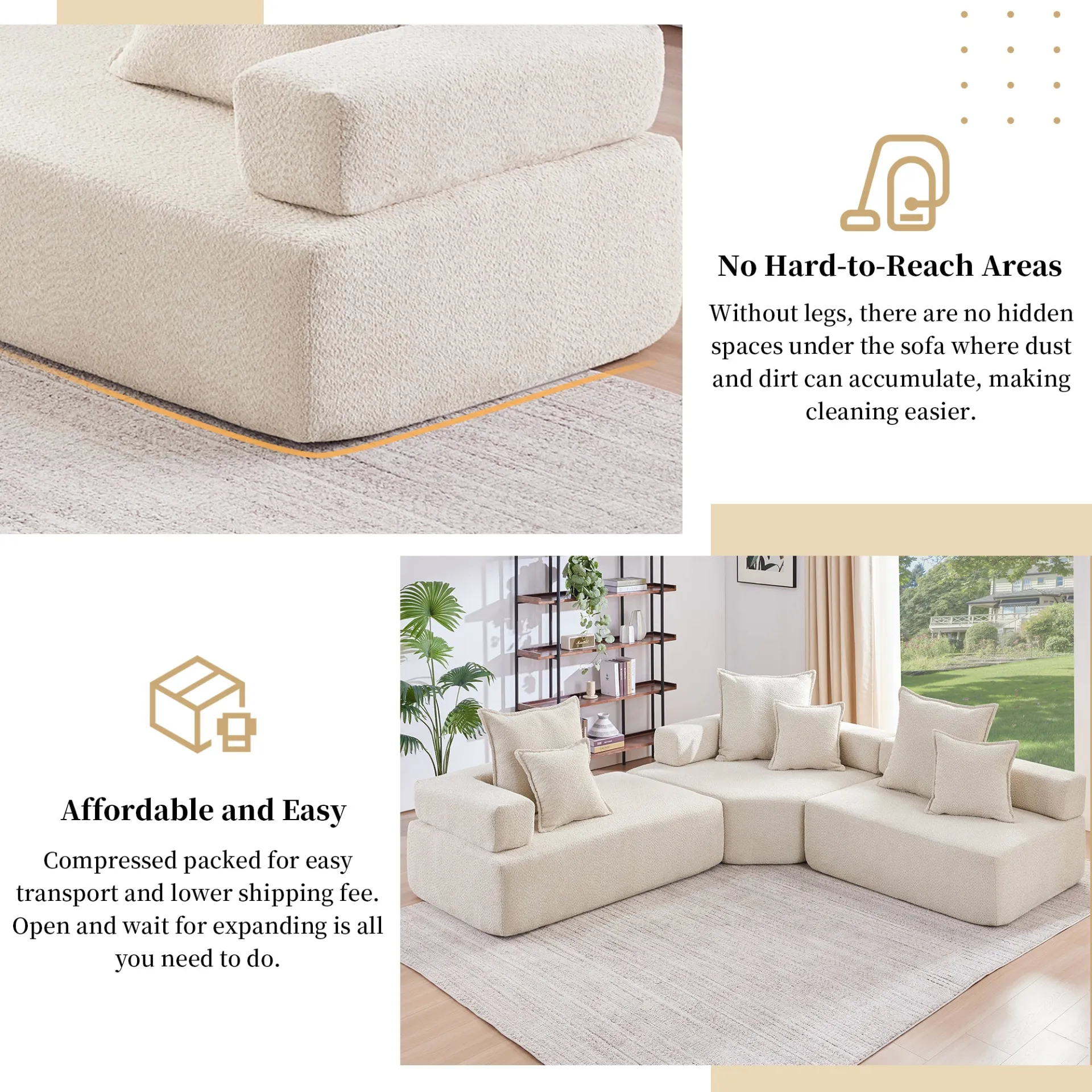 Lueur 3Pc Large Modular L Shaped Sectional Sofa