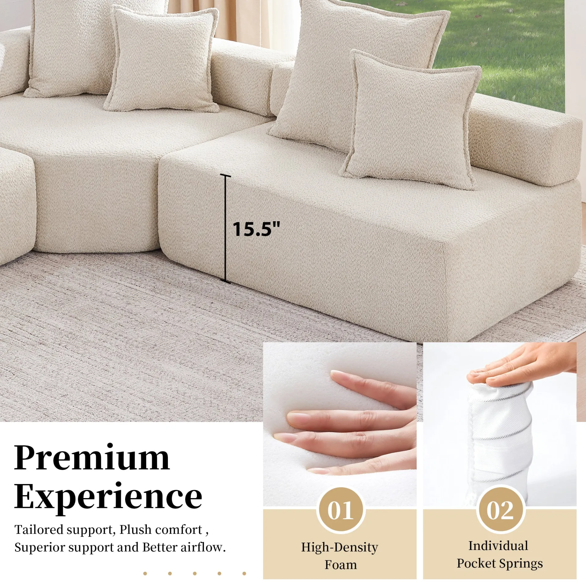 Lueur 3Pc Large Modular L Shaped Sectional Sofa