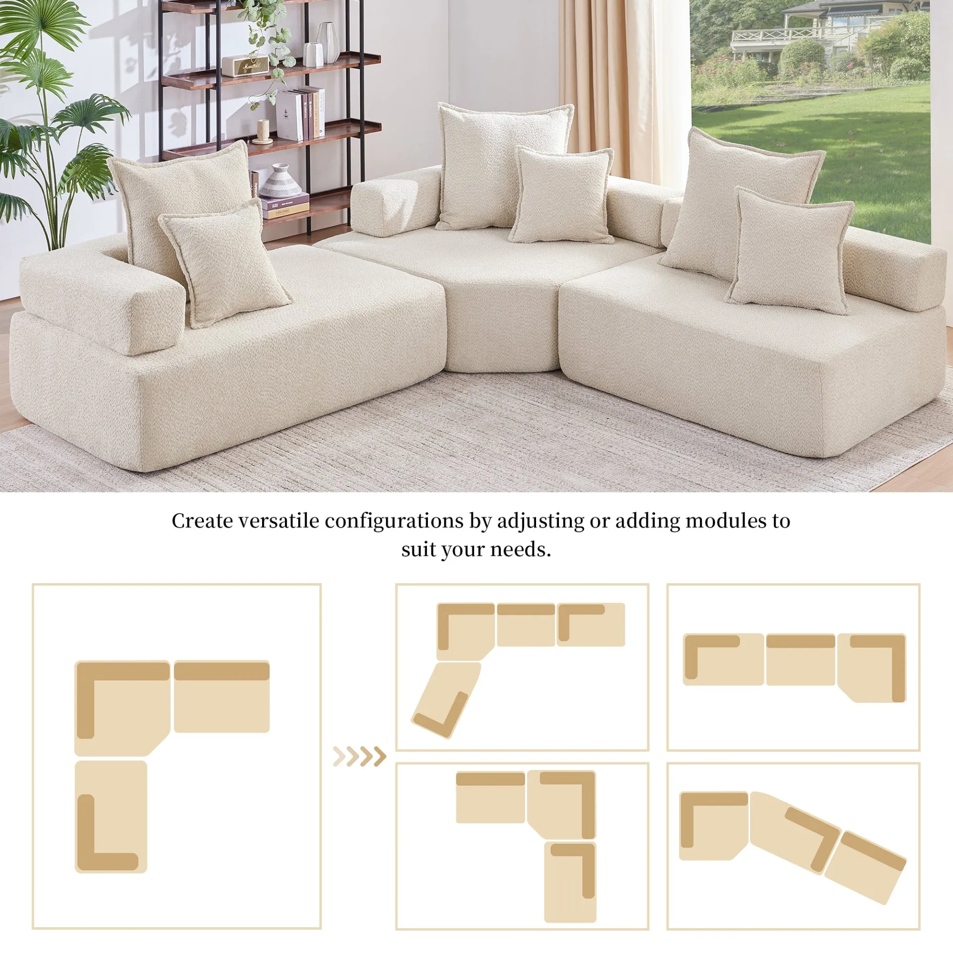 Lueur 3Pc Large Modular L Shaped Sectional Sofa