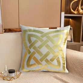 Luxury Foil Print Off White and Golden Velvet Cushion 16 x 16 inches 1040106