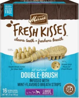 Merrick Fresh Kisses Mint Breath Strips Large Brush Dog Dental Chews - Value Box - 16 Count